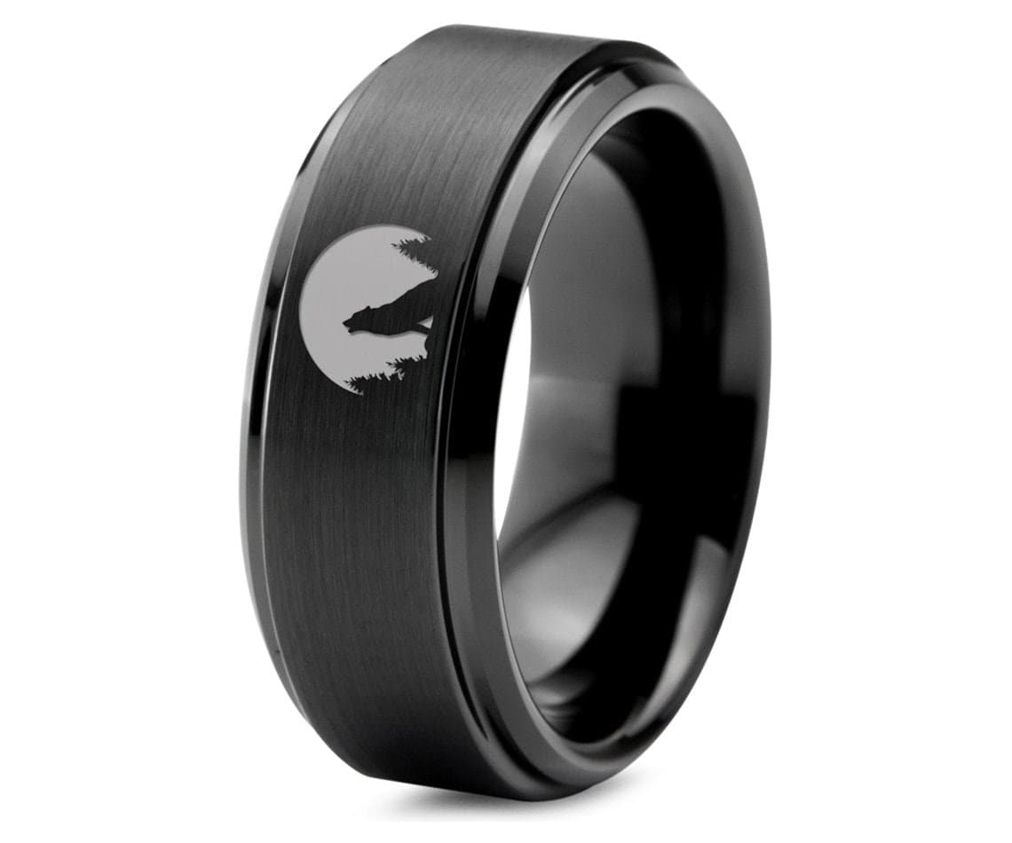 Forest Wolf Ring,Moon Night Ring,Mens Tungsten Wedding Ring,Lady Tungsten Ring,Commitment Rings For Couples,Gifts Sets,Free Shipping