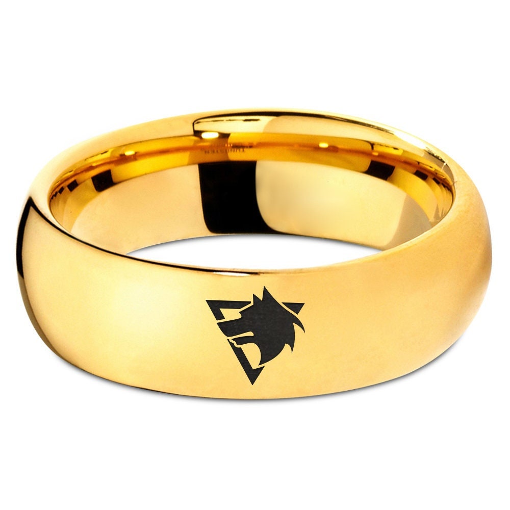 Triangle Fox Ring - Yellow Gold Wedding Ring Sets - Mens Ring Tungsten - Engraved Ring - Yellow Gold Rings For Women - 7mm Polished Ring