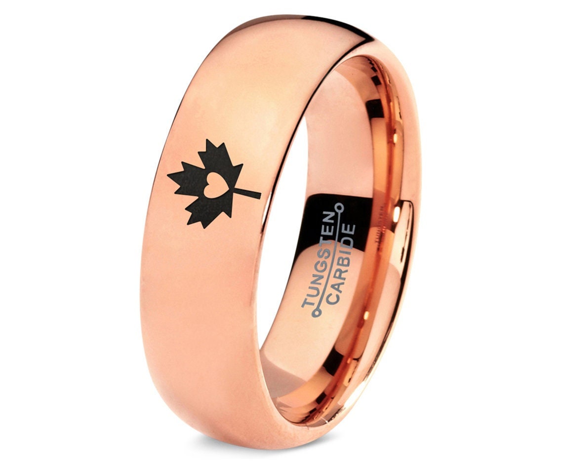 Canadian Ring - Maple Leaf Ring - Mens Wedding Band - Tungsten Band - Rose Gold Rings For Women - Promise Ring For Friend - Gift For Men