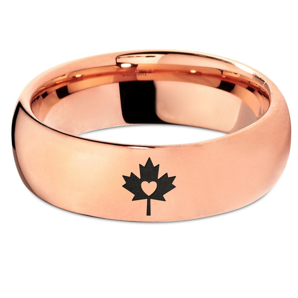 Canadian Ring - Maple Leaf Ring - Mens Wedding Band - Tungsten Band - Rose Gold Rings For Women - Promise Ring For Friend - Gift For Men