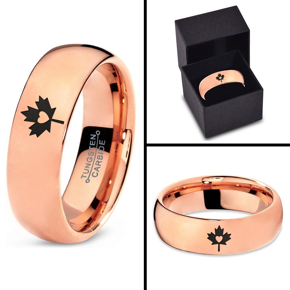 Canadian Ring - Maple Leaf Ring - Mens Wedding Band - Tungsten Band - Rose Gold Rings For Women - Promise Ring For Friend - Gift For Men