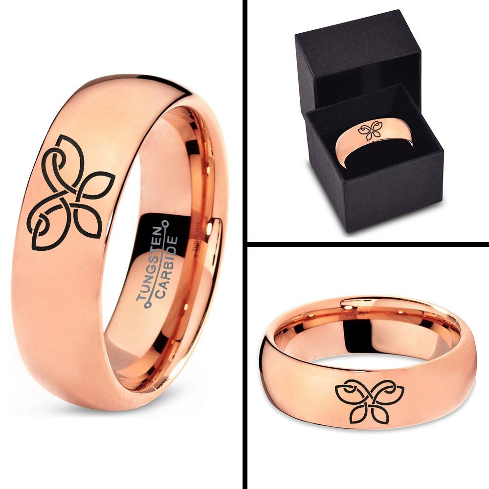 Engraved Butterfly Ring - Mens Wedding Band Rose Gold - Rose Gold Tungsten Band - Promise Ring For Daughter - Birthday Gift For Men