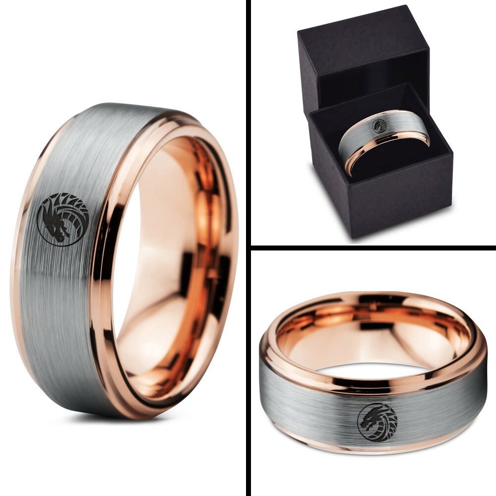 Mens Dragon Ring Man - Rose Gold Wedding Band - Tungsten Rings For Men - Silver For Women - Promise Rings - Engagement Rings - His and Her