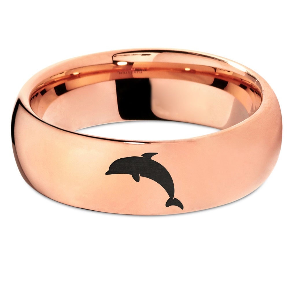 Sea Animal Dolphin Beluga Ring | Rose Gold Wedding Band | Dome Polished Tungsten Ring | 7mm | Women Rose Gold Ring | Wife Valentines Gifts