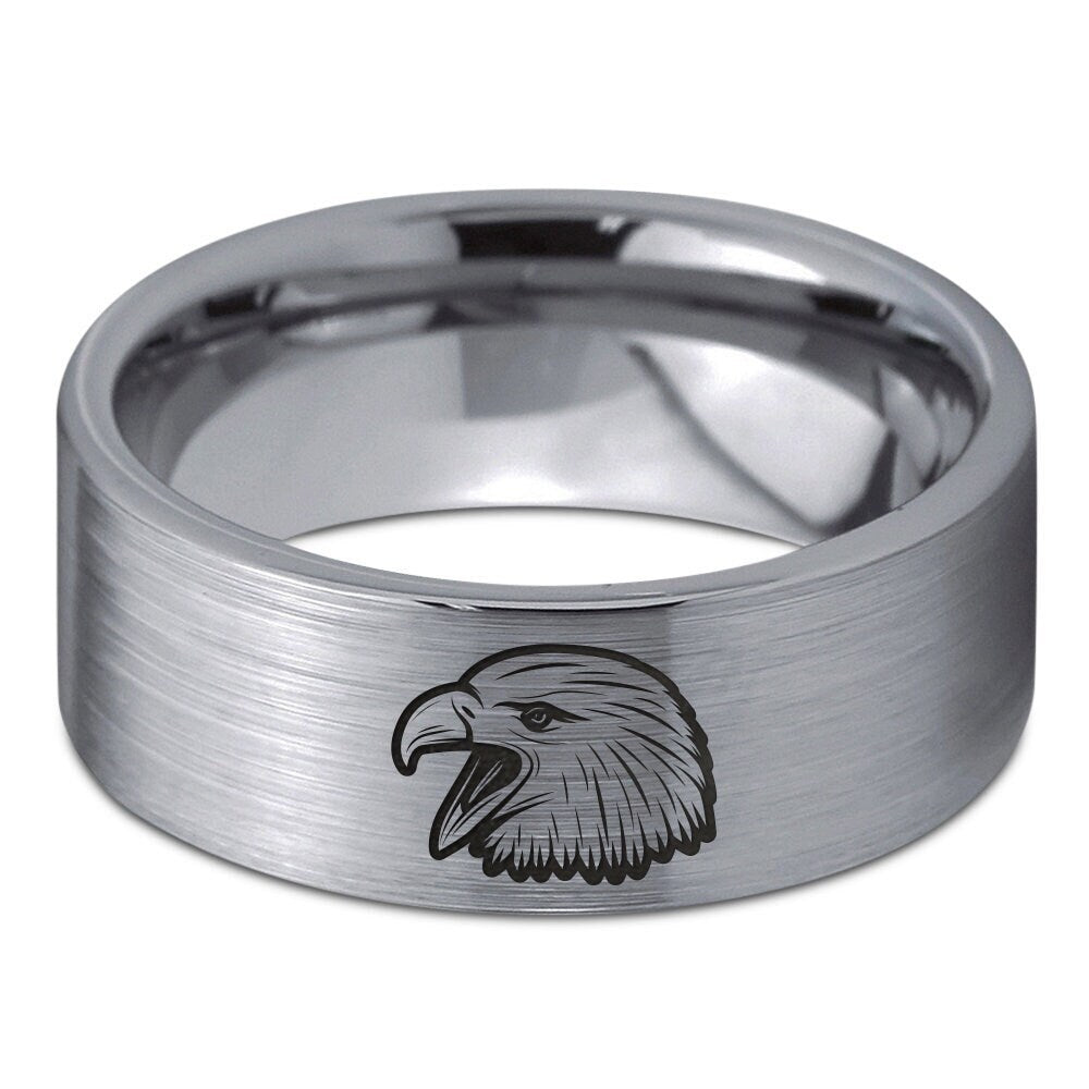 Wild Eagle Mens Ring, Animal Ring, Mens Wedding Ring Set, Flat Tungsten Carbide Ring, Animal Engraved Ring, Rings For Women, Thank You Gifts