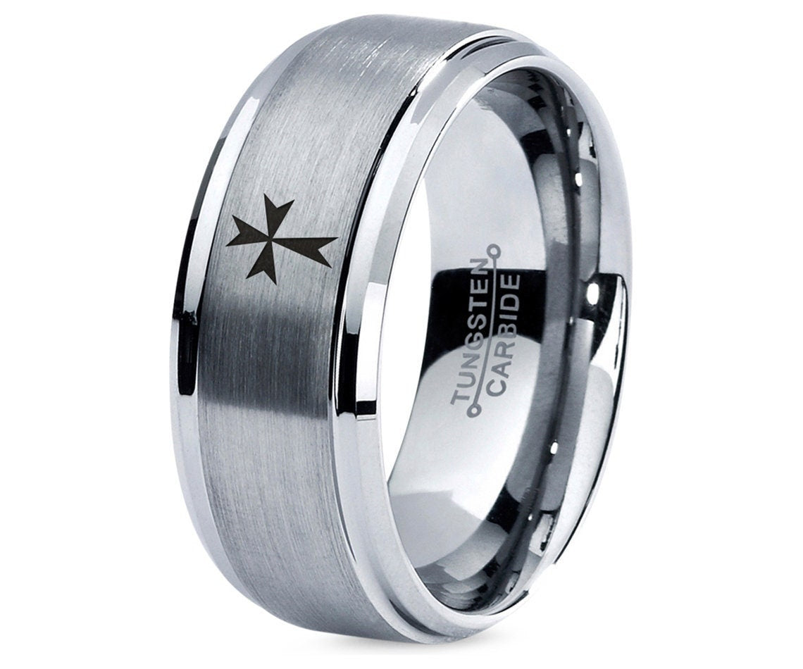 Fancy Holy Cross Ring | Cross Chastity Ring | Black Wedding Rings | Silver Tungsten Ring Brushed | Man Gift Birthday | Free Shipping