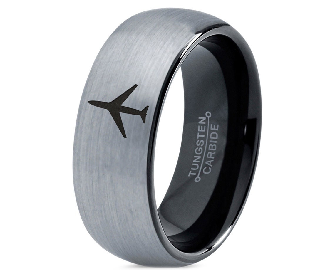 Airbus Flight Ring - Silver Wedding Rings For Men - Tungsten Rings For Men Matte Black - Laser Engraved Ring - 30th Anniversary Gifts