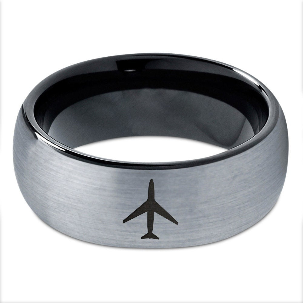 Airbus Flight Ring - Silver Wedding Rings For Men - Tungsten Rings For Men Matte Black - Laser Engraved Ring - 30th Anniversary Gifts