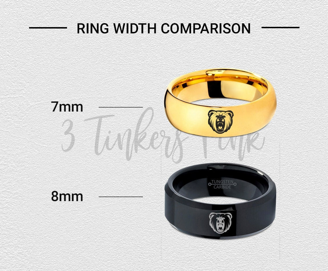 Grizzly Bear Ring - Wild Animal Engraved Ring - Simple Wedding Bands For Men - Blue Silver Ring - Tungsten Rings For Women - Free Shipping