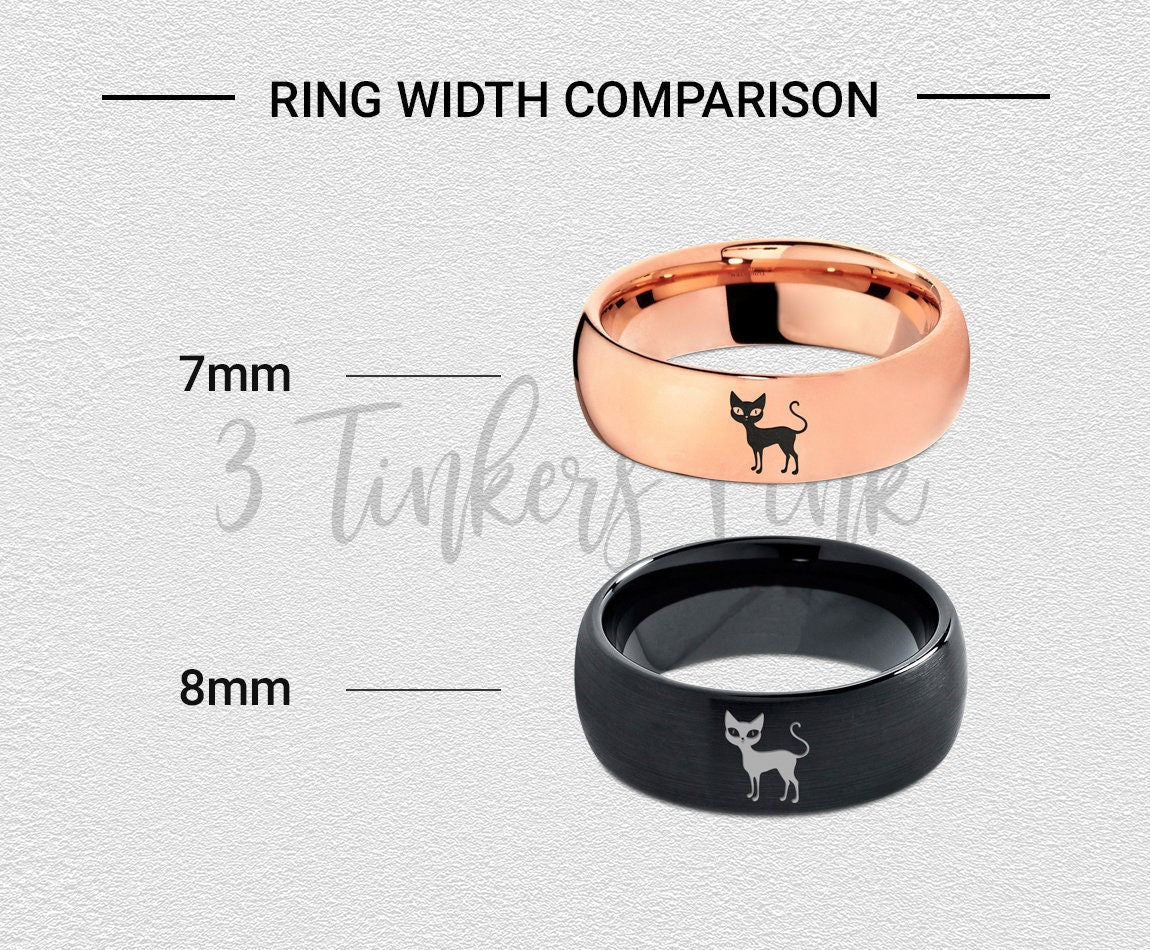 Pet Animal Ring, Cute Cat Ring, Step Bevel Silver Ring, Wedding Band Grey, Mens Tungsten Carbide Ring, Ring For Women, His and Her Ring