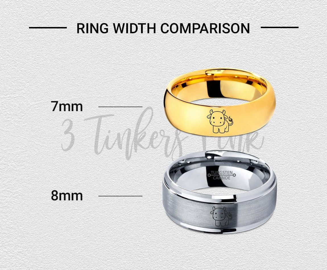 Cow Calf Ring,Mens Wedding Bands,Matching Rings For Couples, Brushed Tungsten Ring,Women Bevel Black Ring,His and Her Ring,Free Shipping