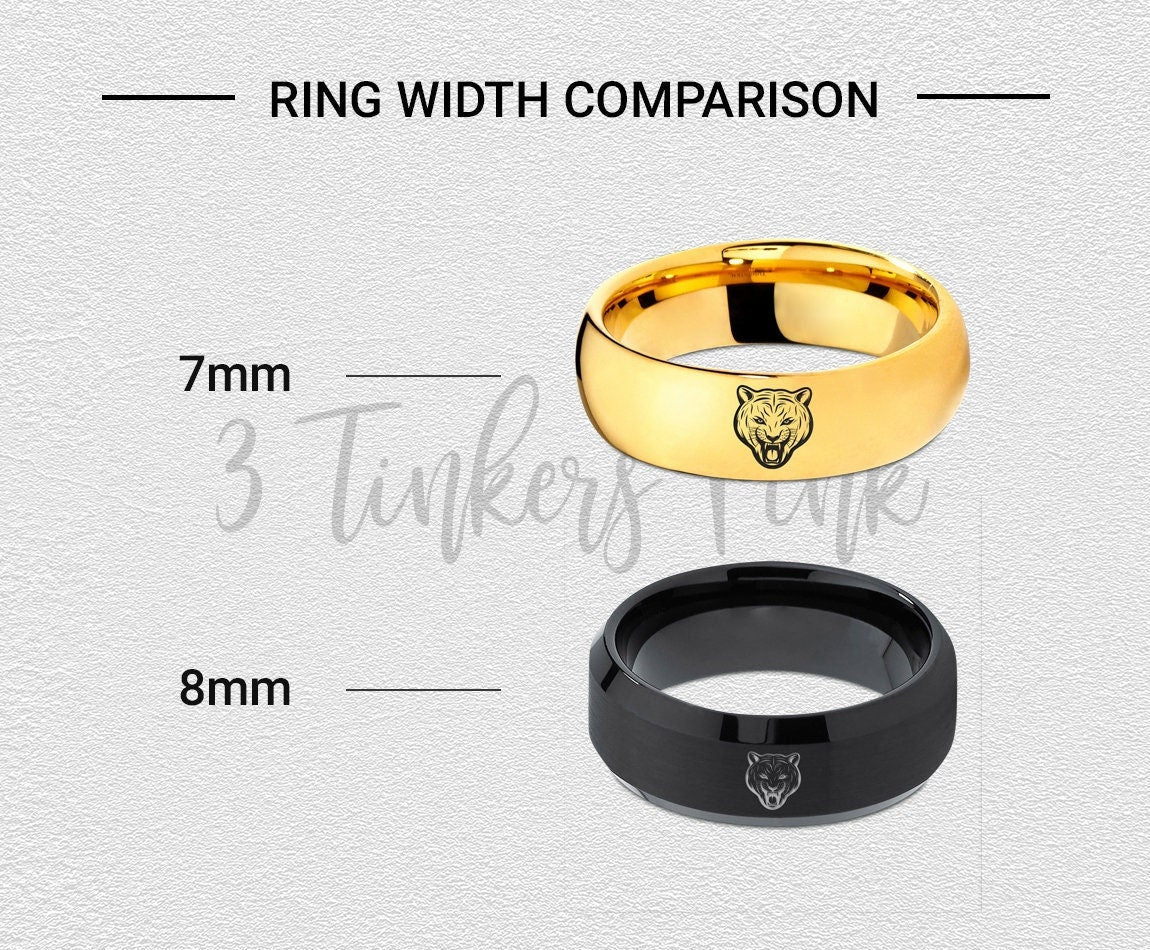 Wild Tiger Roar Ring,Animal Engraved Ring,Mens Wedding Band,Grey Tungsten Rings,Rose Gold Wedding Band,Personanlized Gifts,His and Her Ring