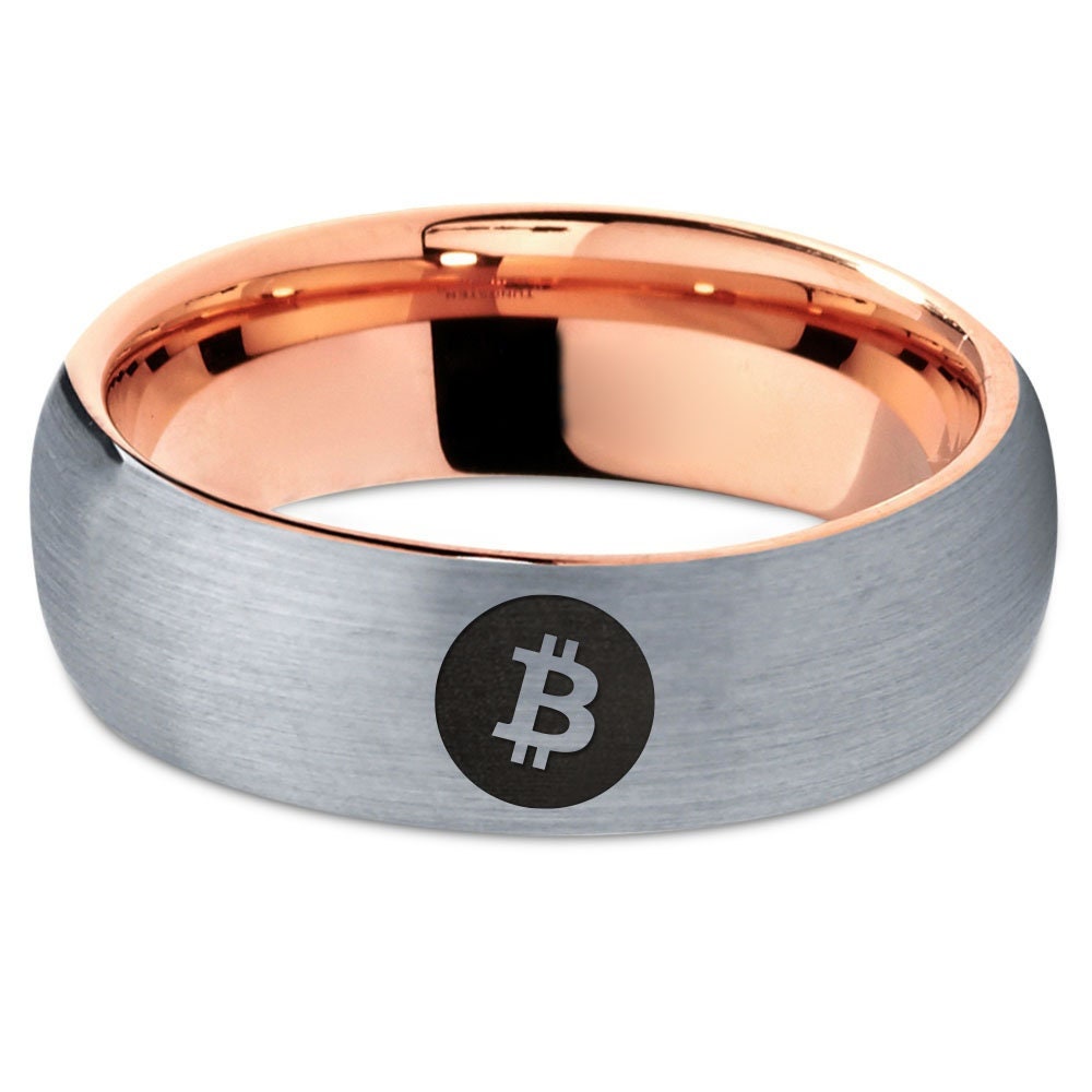 Cryptocurrency Bitcoin Ring, Silver Wedding Ring Sets, Mens Rings Tungsten Rose Gold, Couple Engagement Rings Sets, Gifts For Crypto Lover