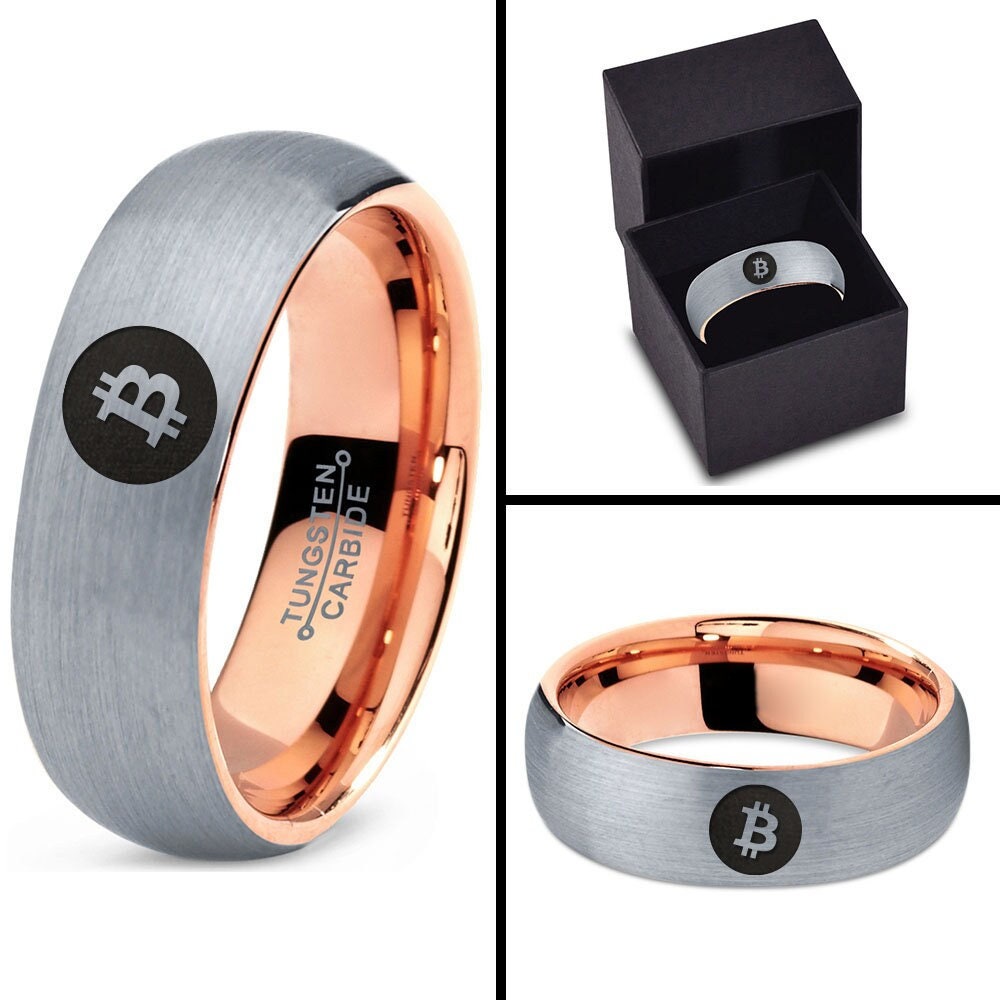 Cryptocurrency Bitcoin Ring, Silver Wedding Ring Sets, Mens Rings Tungsten Rose Gold, Couple Engagement Rings Sets, Gifts For Crypto Lover