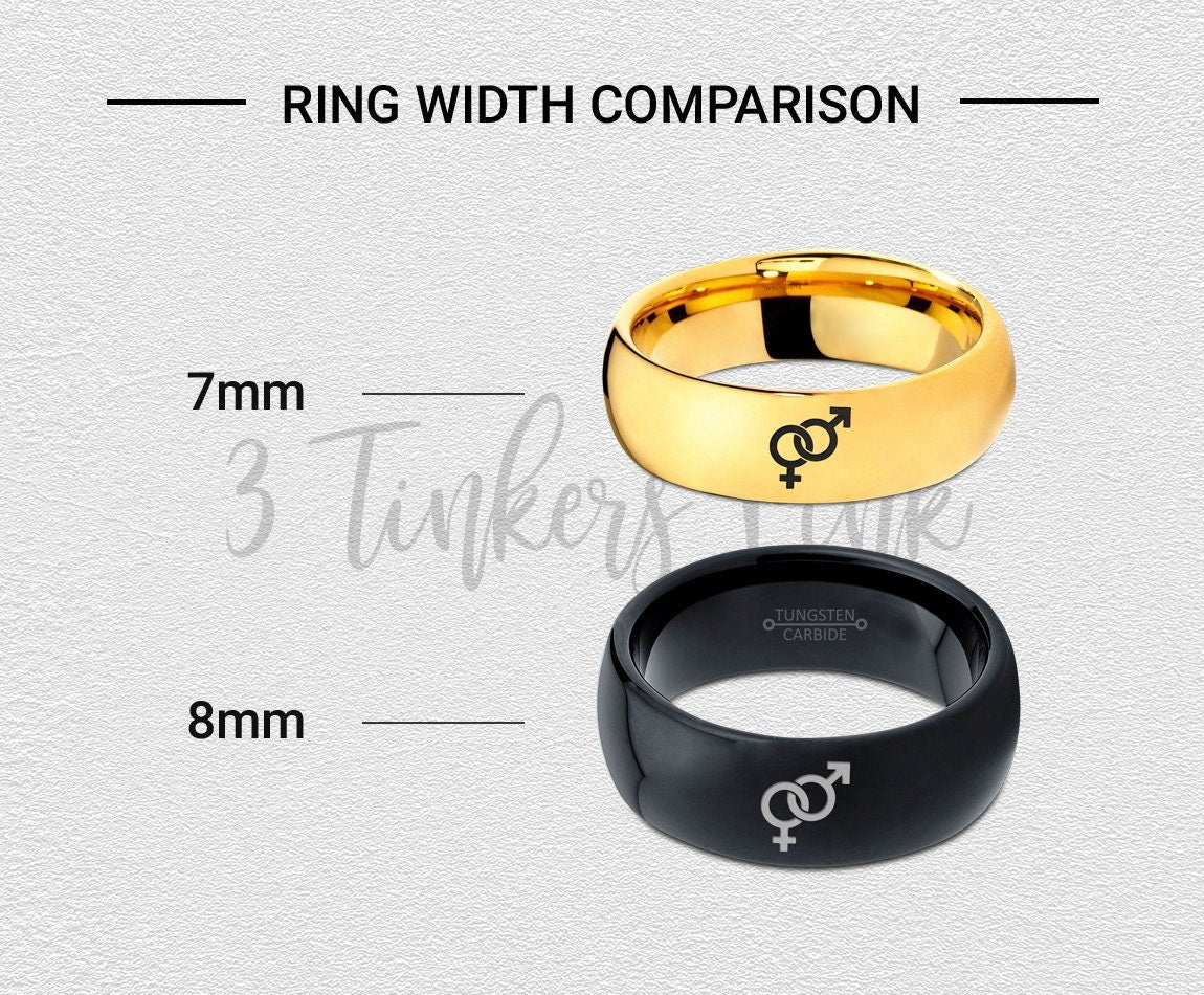 Heterosexual Symbol Ring,Mens Wedding Bands Black,Feminist Ring,Tungsten Carbide Rings Sets,Silver Grey Ring,Valentine Gift,His and Her