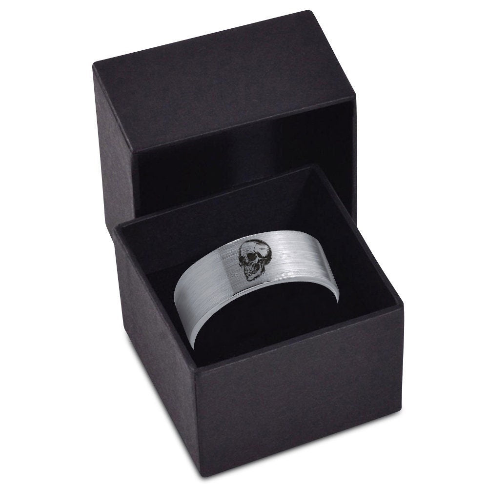 Skull Ring - Silver Wedding Bands For Him - Tungsten Rings For Men - Laser Engraved Ring - Promise Ring - Gift For Her - Fathers Day Gifts