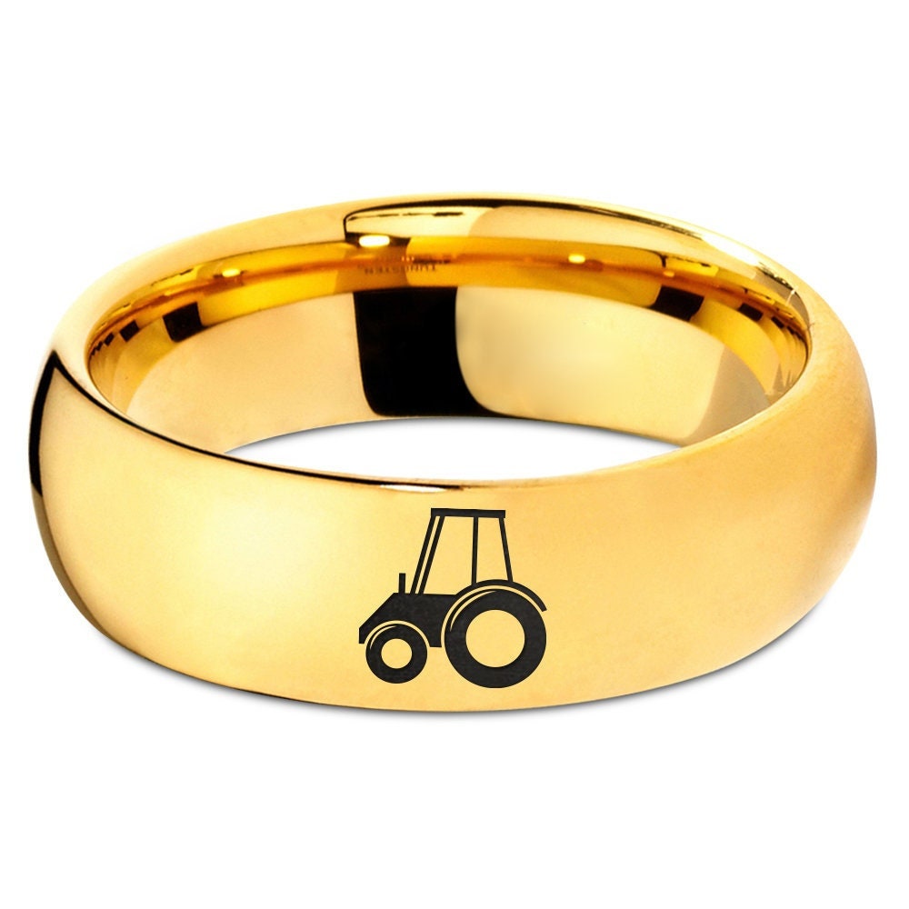 Personalized Tractor Ring | Gift For Driver | Gold Wedding Bands For Him | Tungsten Ring | Birthday Gifts For Husband | Best Friend Gift