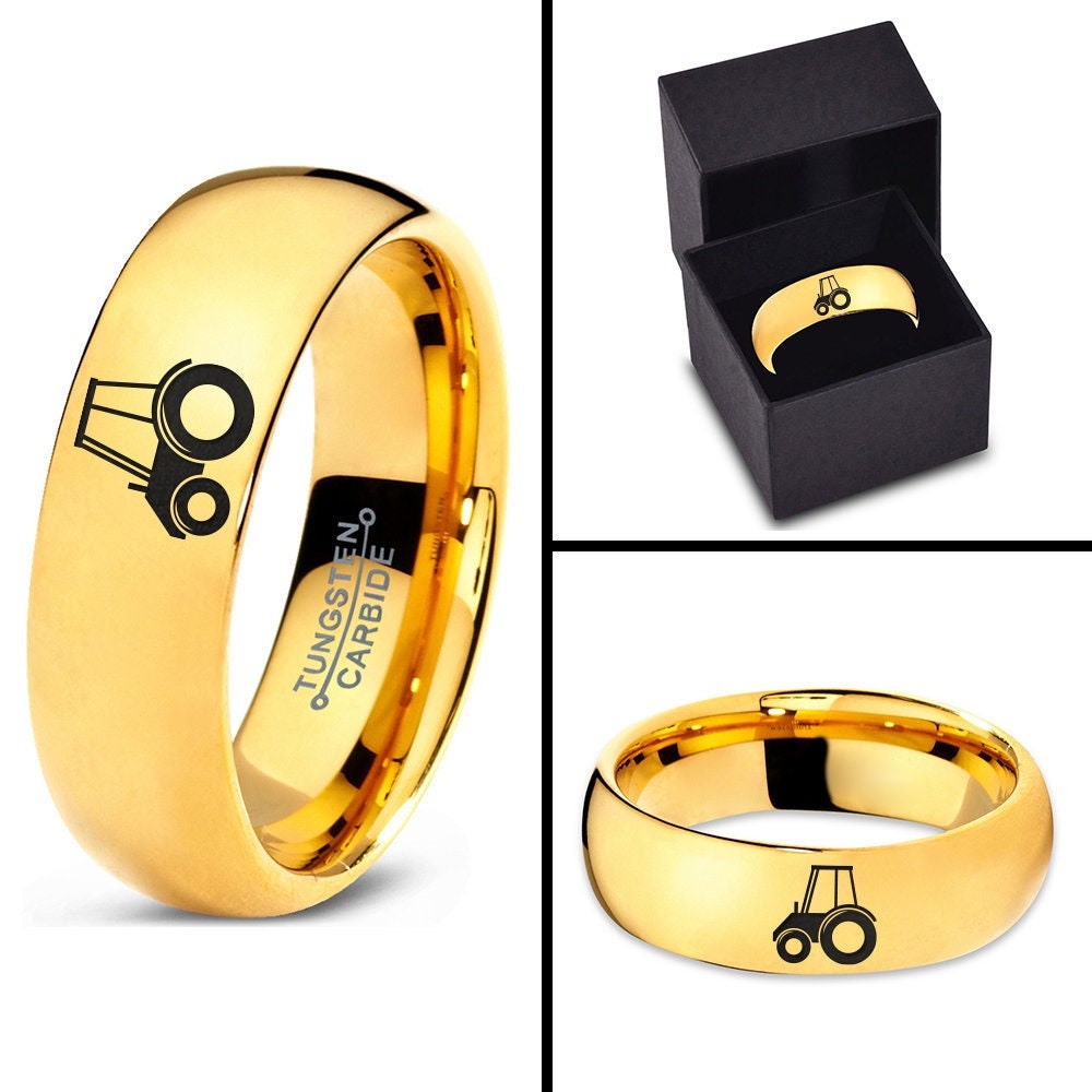 Personalized Tractor Ring | Gift For Driver | Gold Wedding Bands For Him | Tungsten Ring | Birthday Gifts For Husband | Best Friend Gift