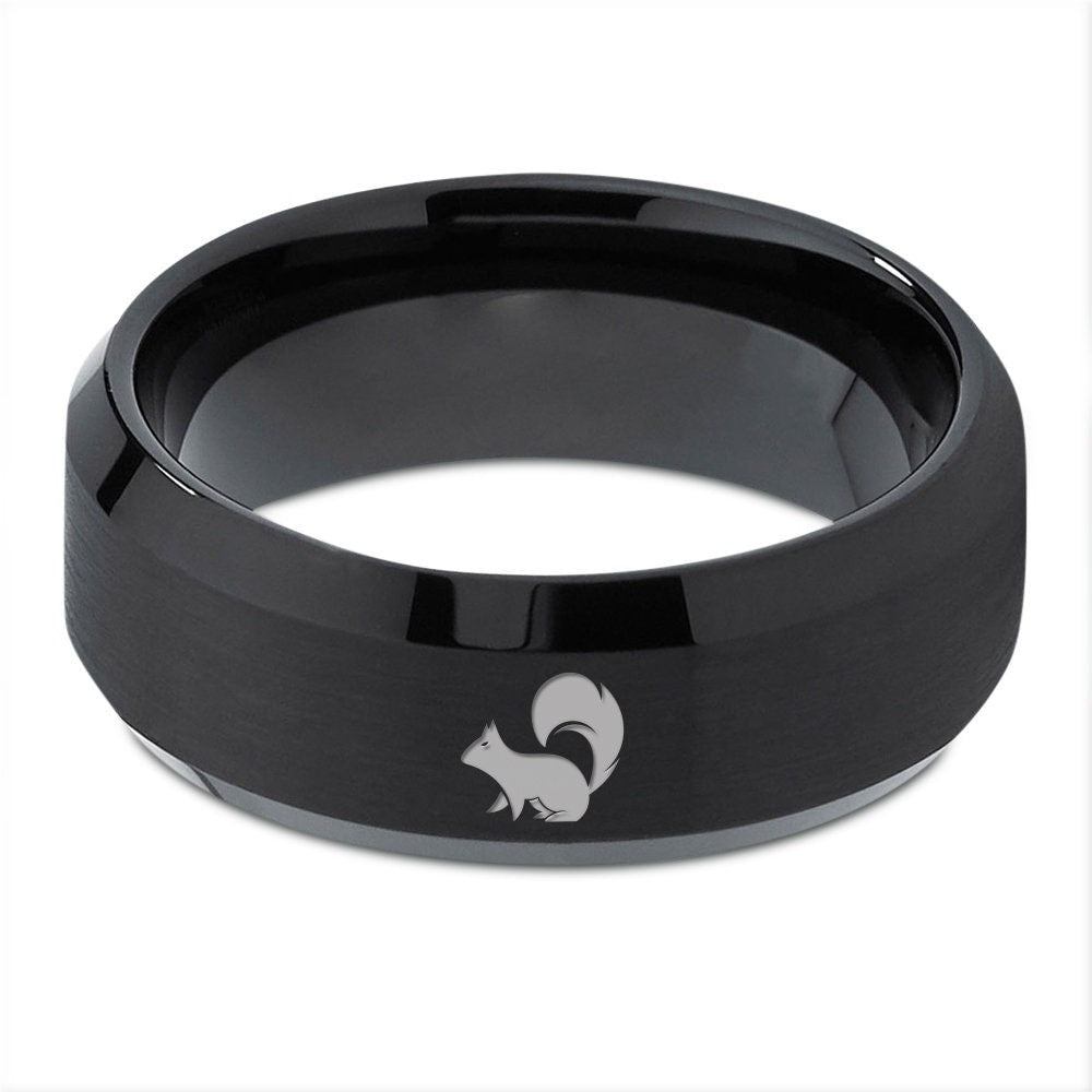 Cute Squirrel Ring - Engraved Squirrel Band - Mens Tungsten Ring - Statement Ring For Women - Gift For Wife - Gifts For Mom - Birthday Gifts