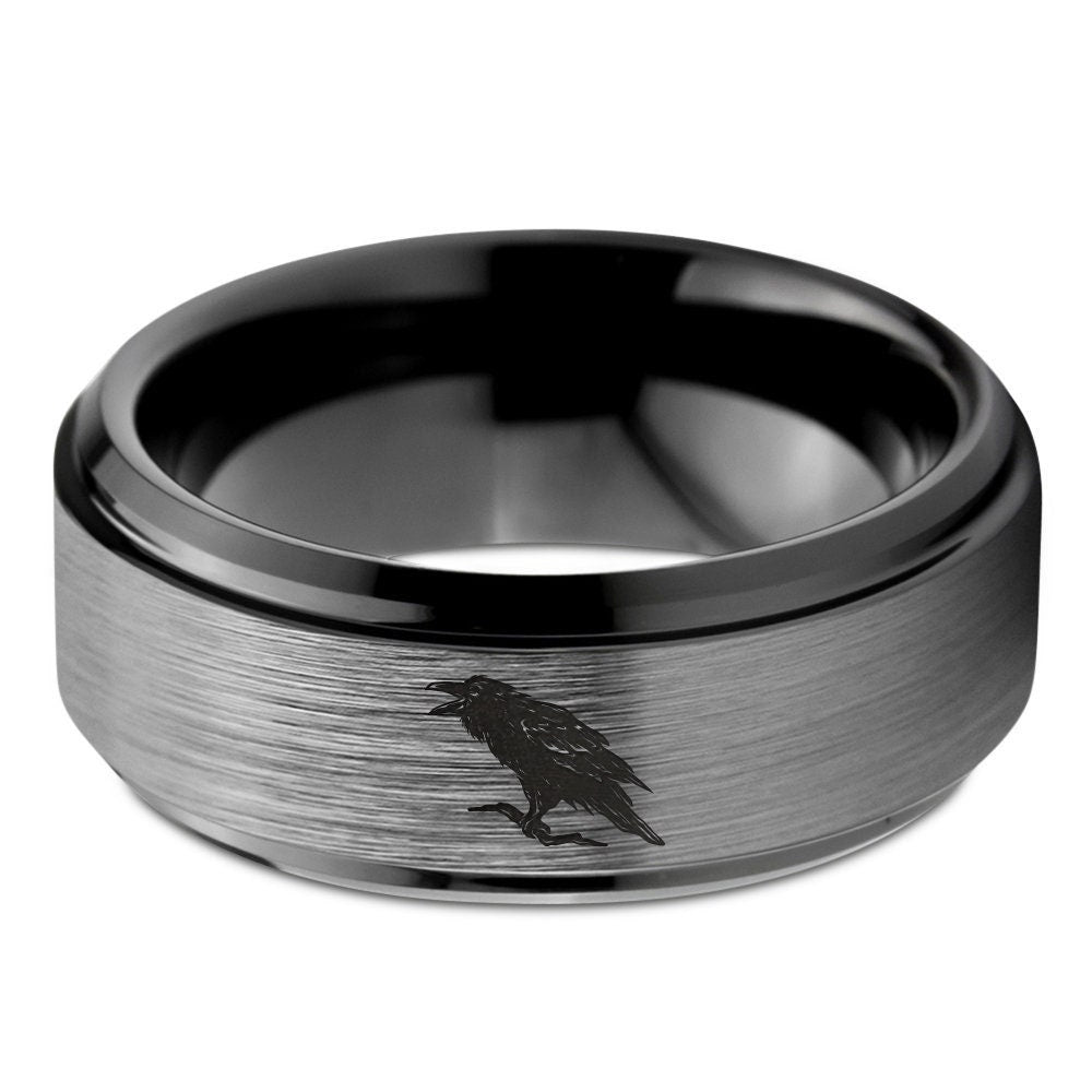 Wild Crow Ring | Black Gray Wedding Band | Mens Tungsten Ring | Brushed Ring | Gifts For Boyfriend | Gifts For Bad | Gift For Women