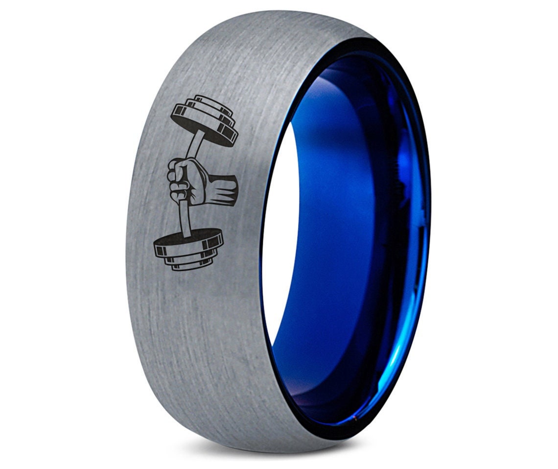 Personalized Gifts, Bodybuilder Gifts, Dumbbell Ring, Tungsten Rings For Men, Mens Wedding Band, Gifts For Husband, Boyfriend Gift