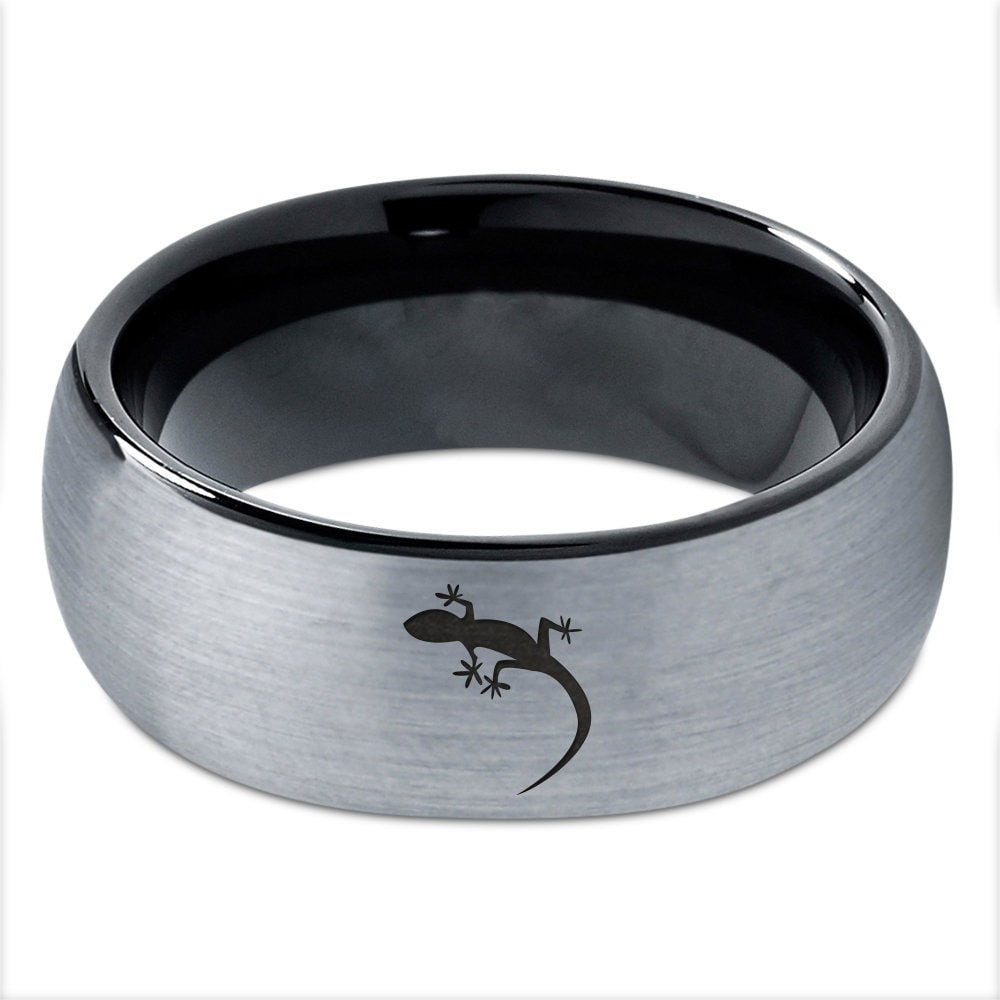 Men's Wedding Band, Chameleon Lizard Skull Ring, Gifts For Men, Gray Tungsten Ring, Anniversary Gifts, Personalized Gifts, Boyfriend Gift