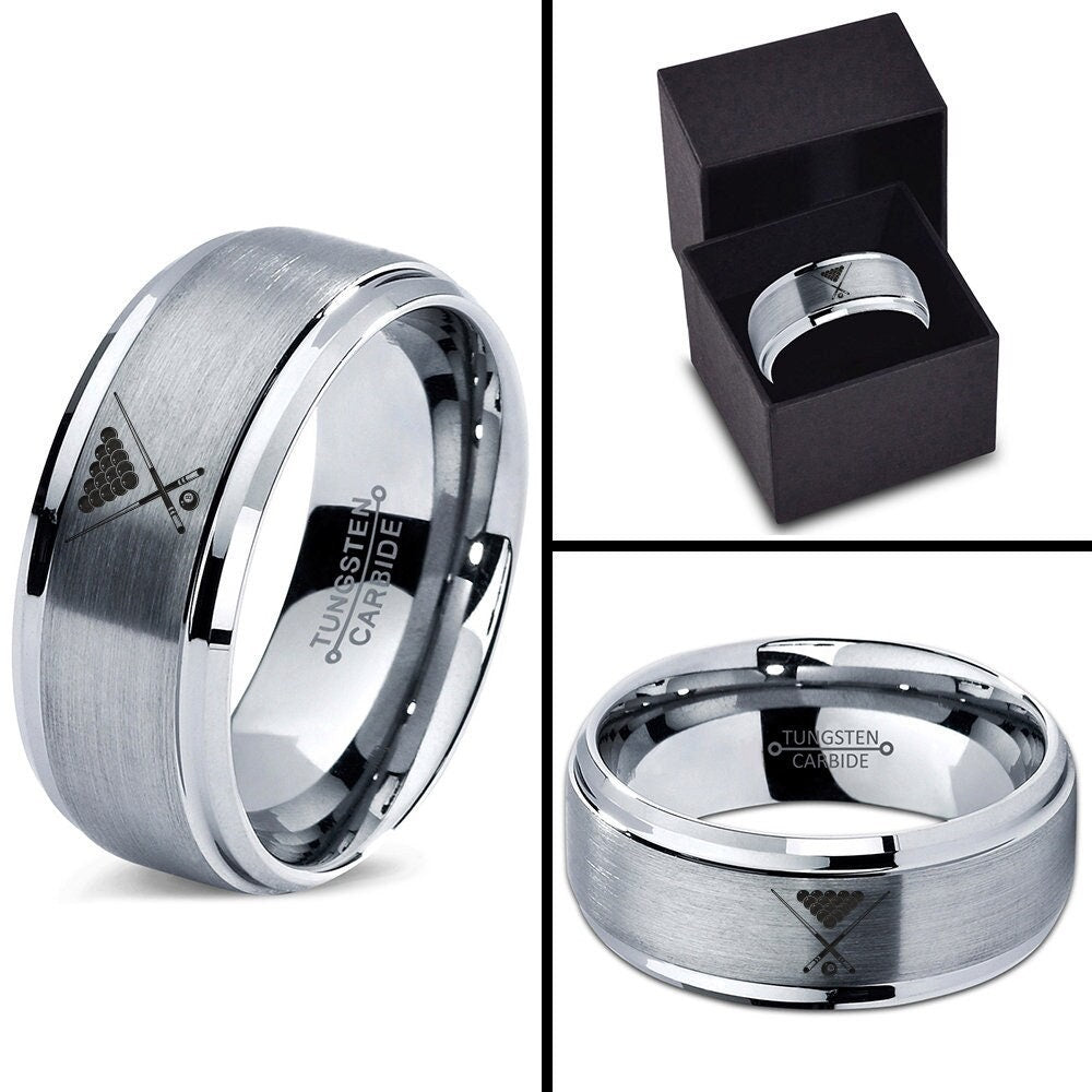 Mens Ring | 8 Ball Pool Ring | Silver Wedding Ring | Gray Tungsten Ring | Anniversary Rings For Women | Unique Gift | Husband Gifts