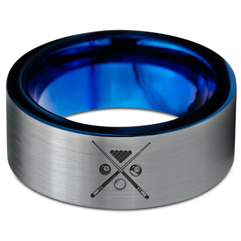 8 Ball Cue Stick Ring | Blue Ring For Women | Gray Tungsten Ring Men | Engagement Ring | Engraved Blue Ring | Valentines Day Gifts