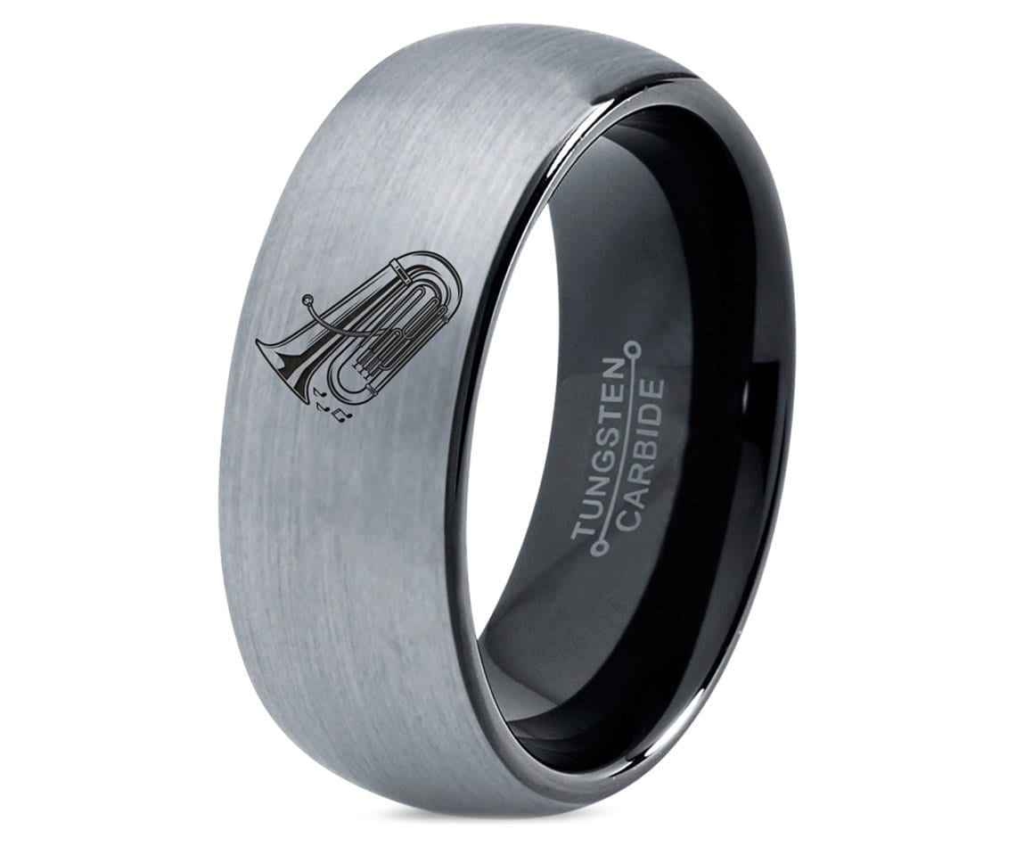 Musical Horn Tuba Ring, Unique Wedding Sets For Women, Gray Tungsten Ring, Gifts For Her Anniversary, Gift For Musician, Boyfriend Gifts