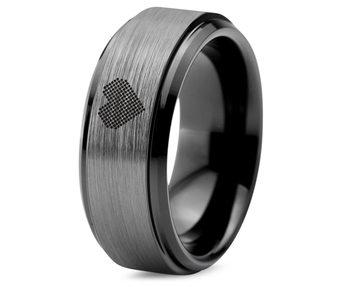 Couple Promise Ring,Dotted Love Heart Ring,Ring For Wife,Black Wedding Band,Brushed Tungsten Ring,Engagement Ring,Valentine Gift for Wife