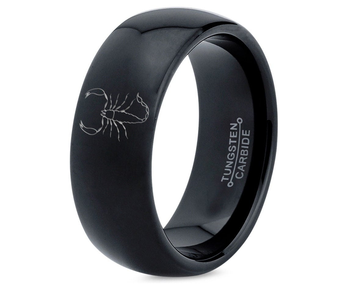 Scorpion Insect Ring | Black Wedding Ring Men |Dome Tungsten Ring | Simple Black Ring | Engraved Ring | Engagement Ring | Gifts For Mom