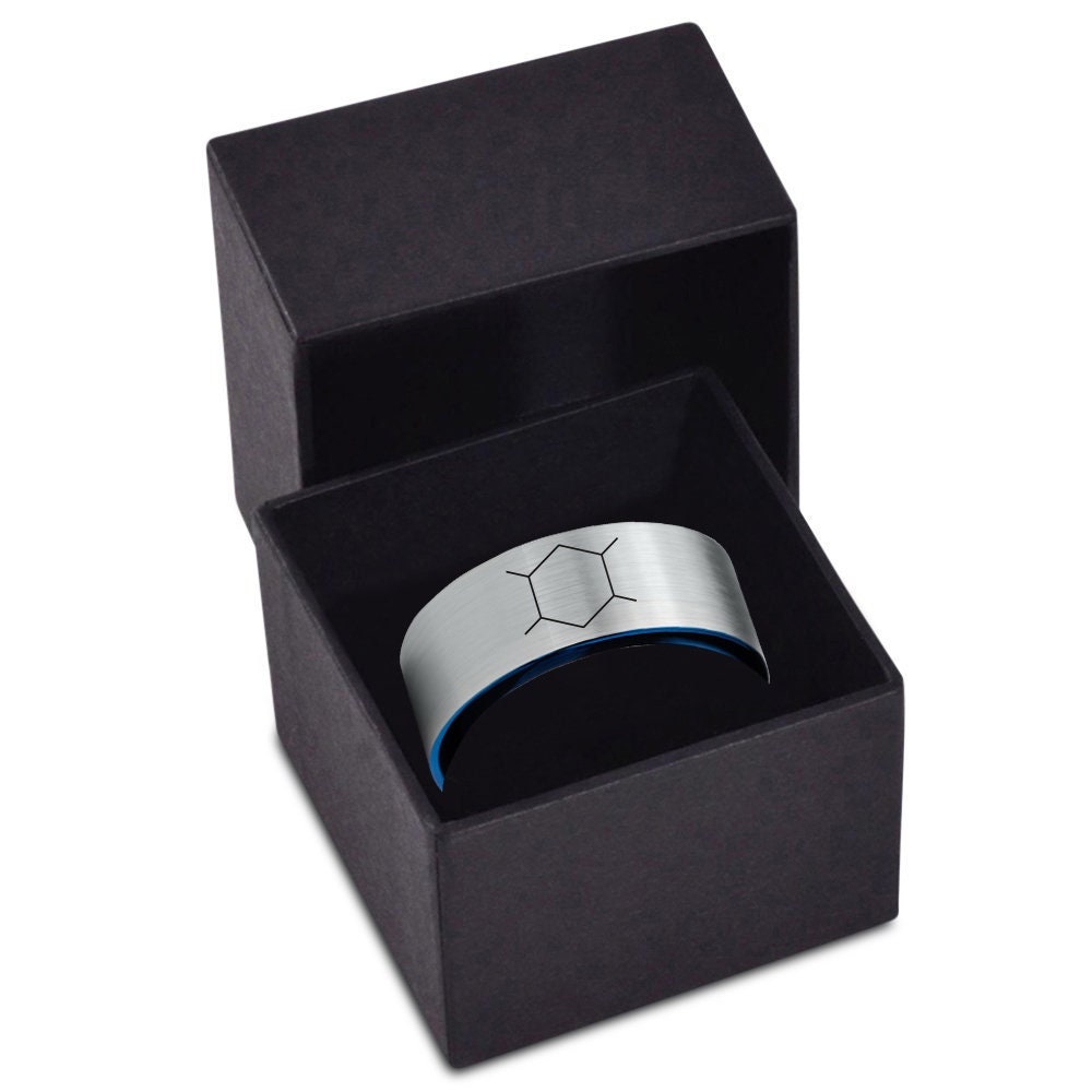 Gifts For Him - Bee Honeycomb Ring - Blue Tungsten Rings For Men - Flat Cut Blue Ring - Laser Engraved Ring - Gifts For Birthday