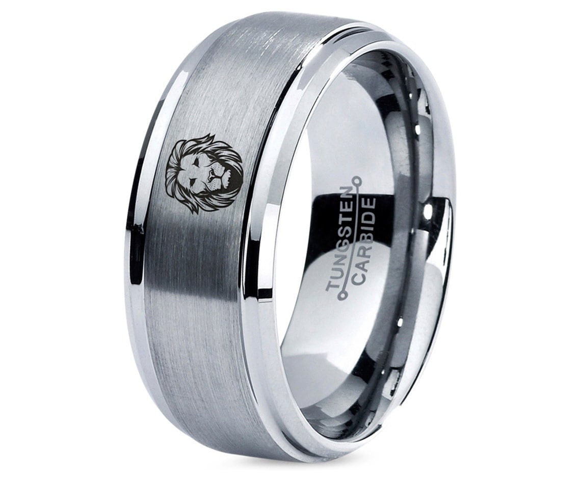 Lioness Leo Silver Wedding Bands For Him - Tungsten Rings For Men - Birthday Gifts For Him - Graduation Gift For Her - Gifts For Friends