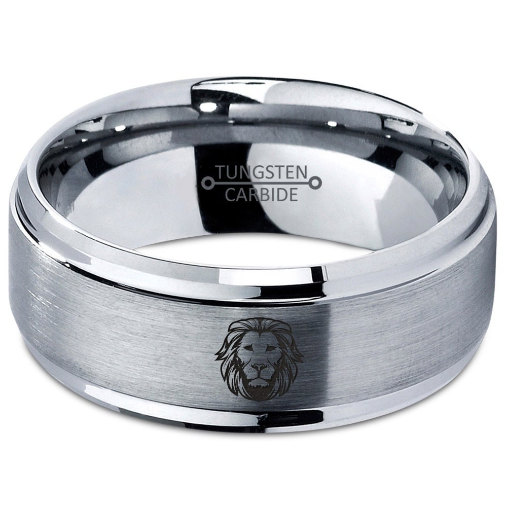 Lioness Leo Silver Wedding Bands For Him - Tungsten Rings For Men - Birthday Gifts For Him - Graduation Gift For Her - Gifts For Friends