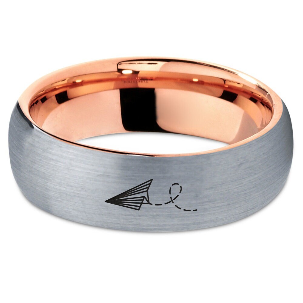 Tungsten Wedding Ring, Paper Plane Ring, Men Gifts, Gray Tungsten Rings, Rose Gold Rings For Women, Engagement Ring, Husband Wife Gifts