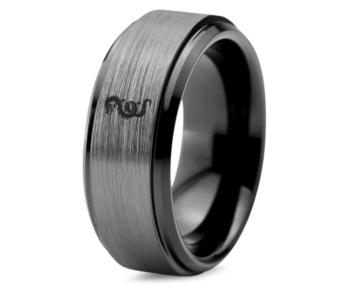 Mens Dragon Ring, Dragon Wedding Rings Black, Tungsten Rings For Men, Promise Her Ring, Engagement Ring, Gift For Him, New Mom Gifts