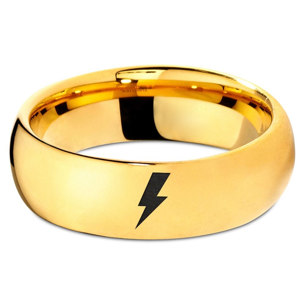 Lightning Bolt Ring - Yellow Gold Wedding Ring Men - 7mm Tungsten Carbide For Women - Gifts For Dads - Gifts For Men - Anniversary Gifts