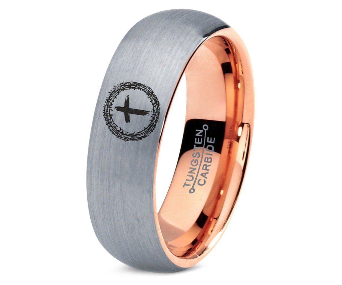 Jesus Wearing Crown Ring - Womens Wedding Band Set - Mens Ring Tungsten Silver - Male Rose Gold Rings - Christian Ring - His and Her Gifts