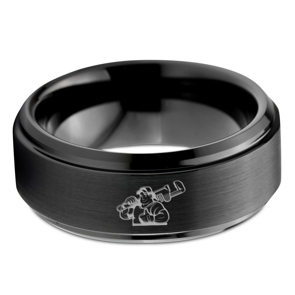 Perfect Plumbing Work Ring | Men's Wedding Ring Black | Black Tungsten Rings | Adjustable Ring | Valentine Gifts For Older Women | 8mm Ring