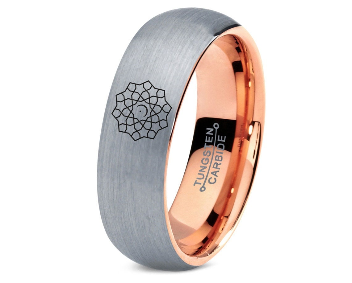 Ring For Muslim | Islamic Ring | Tungsten Men's Wedding Ring | Matching Tungsten Rings | Rose Gold Ring | Promise Gray Ring