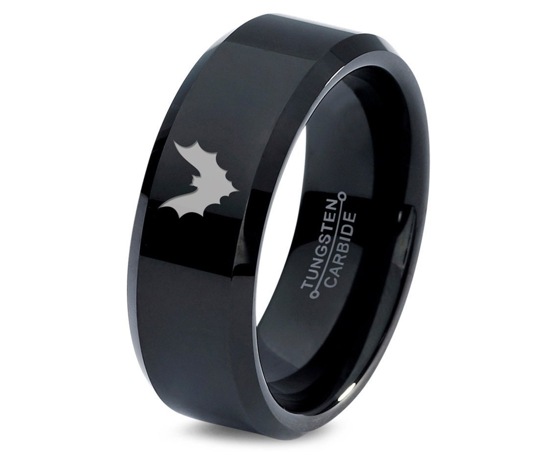 Vampire Bat Ring, Black Wedding Ring, Tungsten Bands For Women, Rings For Men, Engraved Ring Him, Customized Ring, His and Her Gifts