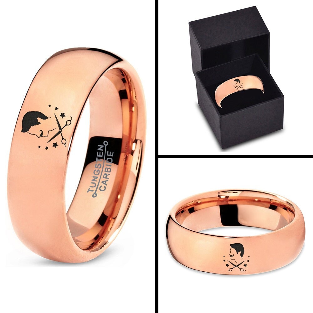 Ring For Barber | Rose Gold Scissors Ring | Men's Wedding Band | 7mm Tungsten Ring | Round Promise Ring | Engravement Gifts | His and Her