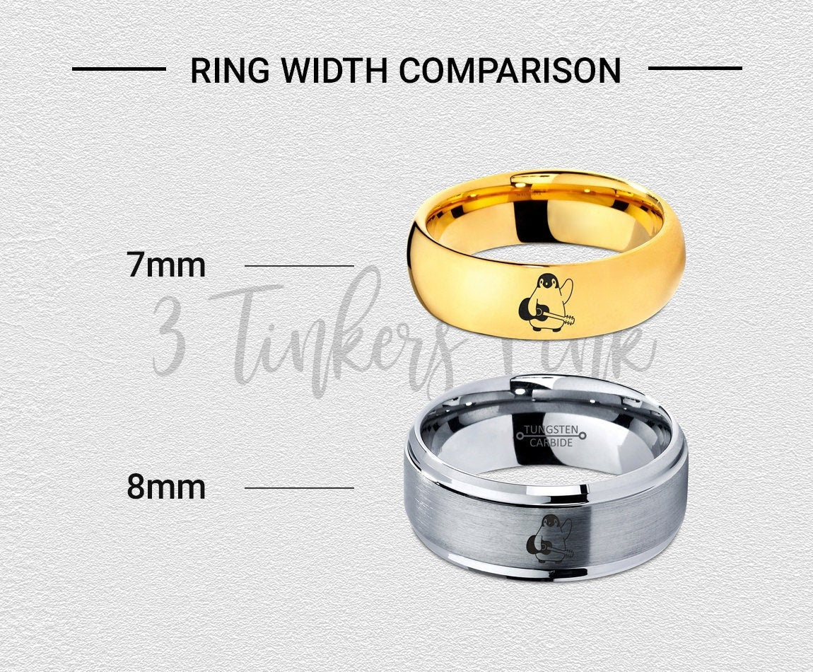 Penguin Music Play Guitar Ring | Silver Wedding Band Women | 8mm Tungsten Ring | Grey Ring Band | Tungsten Ring Men | Valentine Day Gift