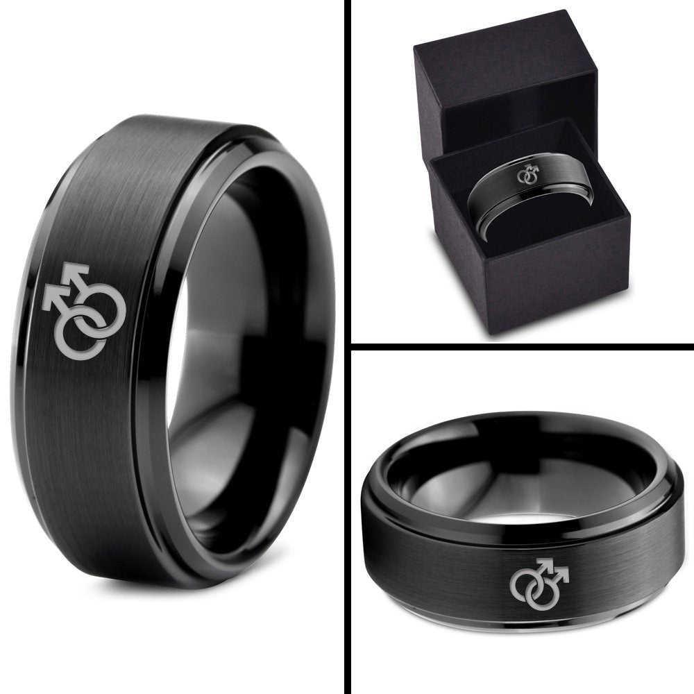 Symbol Of Gay Ring | Black Wedding Band | Tungsten Christian Rings For Men | 8mm Mens Wedding Ring | Matching Ring | Free Shipping