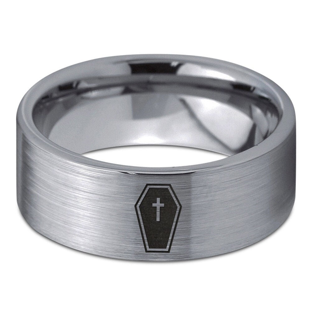 Christian Ring | Coffin Box Ring | Exclusive Wedding Band | Silver Gray Ring | Personalized Tungsten Rings For Men | Adjustable Ring