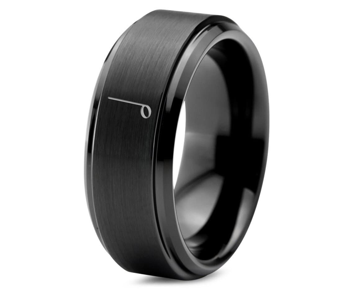 Mens Wedding Band | Minim Half Note Music Ring | 8mm Black Ring | Unique Engagement Ring | Gift For Her | Anniversary Gift For Girlfriend