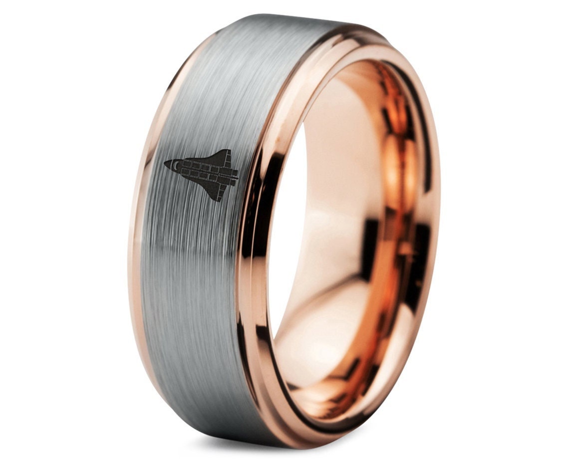 Space Ship Rocket Ring | Gray Wedding Band | Tungsten Rings For Men Brushed | Rose Gold Statement Ring | Women Sets | Birthday Gifts For Men