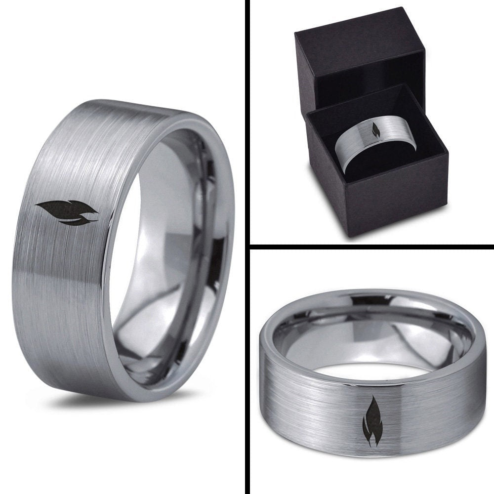 Mens Fire Flame Ring | Birthday Gift For Him | Tungsten Wedding Ring Women | Silver Ring | His and Hers Promise Rings Sets | Valentine Gift