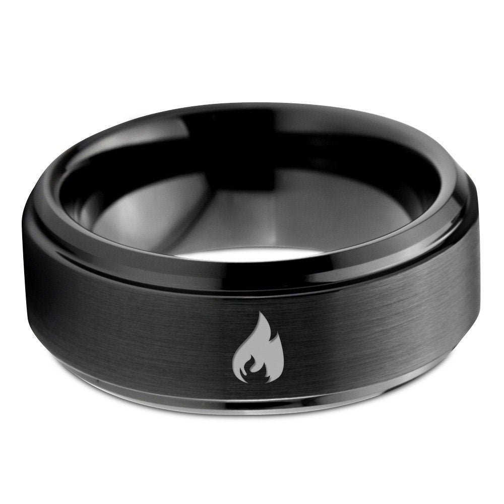 Flame Ring, Male Wedding Band Black, Tungsten Engagement Ring For Couple, Best Friend Ring, Graduation Gift For Her, Gifts For Him, 8mm Ring