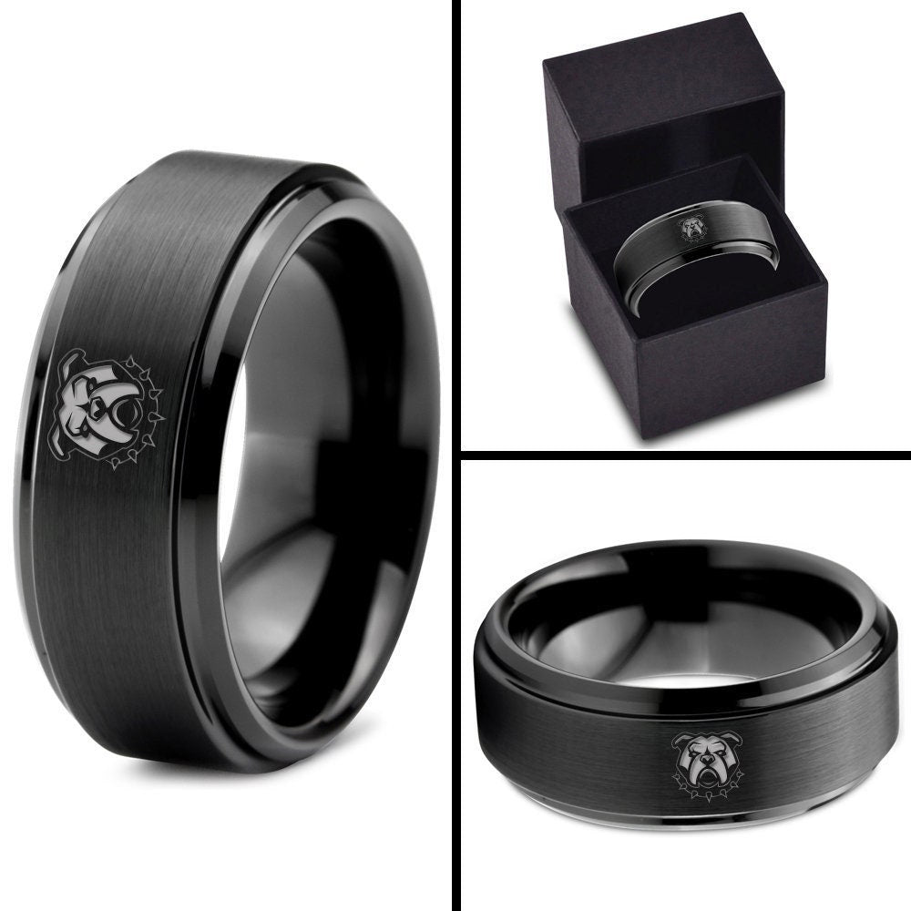 Puppy Dog Ring - Neck Bleed Ring - Male Wedding Band Black - Tungsten Carbide Rings - His And Her Ring - Personalized Birthday Gifts - 8mm